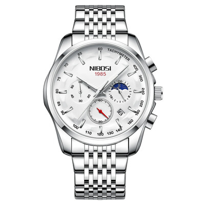 NIBOSI 2025. gada jauni vīriešu pulksteņi, augstākās klases kvarca pulkstenis vīriešiem, automātisks datuma mēness fāzes hronogrāfa rokas pulkstenis Relogio masculino