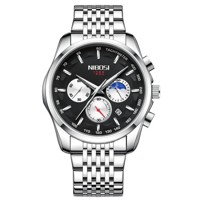 NIBOSI 2025. gada jauni vīriešu pulksteņi, augstākās klases kvarca pulkstenis vīriešiem, automātisks datuma mēness fāzes hronogrāfa rokas pulkstenis Relogio masculino