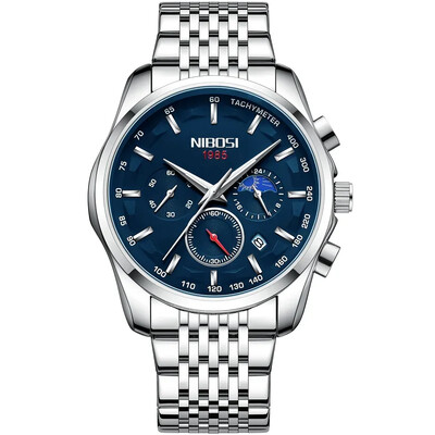 NIBOSI 2025. gada jauni vīriešu pulksteņi, augstākās klases kvarca pulkstenis vīriešiem, automātisks datuma mēness fāzes hronogrāfa rokas pulkstenis Relogio masculino