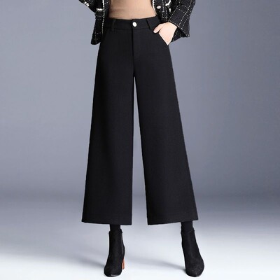 Ikdienas apdruka Pleds ar augstu vidukli, taisni platas bikses Rudens Ziemas plānas Modes Brīvs Vintage Sieviešu Apģērbs 2023