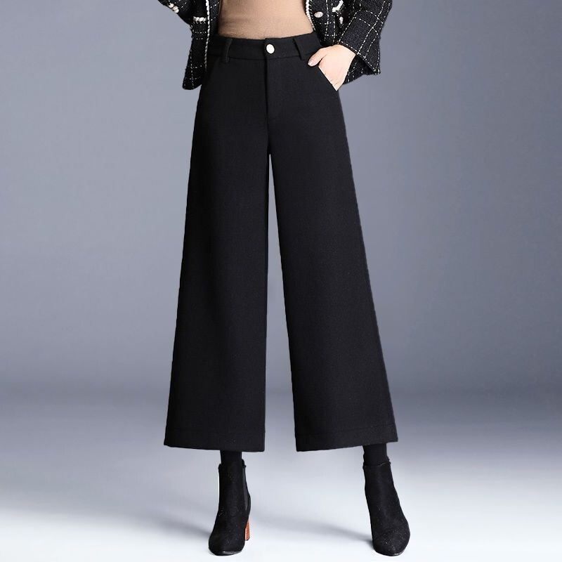 Ikdienas apdruka Pleds ar augstu vidukli, taisni platas bikses Rudens Ziemas plānas Modes Brīvs Vintage Sieviešu Apģērbs 2023
