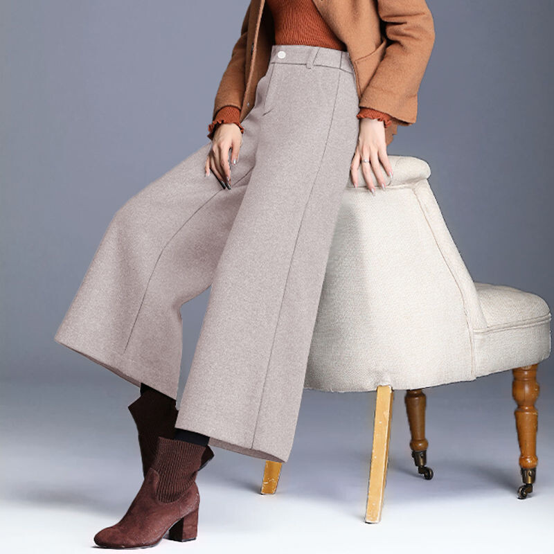 Ikdienas apdruka Pleds ar augstu vidukli, taisni platas bikses Rudens Ziemas plānas Modes Brīvs Vintage Sieviešu Apģērbs 2023