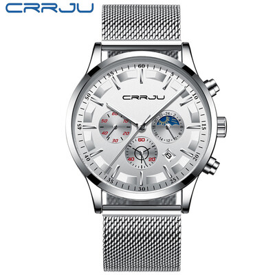 CRRJU vīriešu pulksteņi Top zīmola luksusa modes biznesa kvarca pulkstenis vīriešu sportam, pilna tērauda ūdensizturīgs melns pulkstenis Relogio Masculino