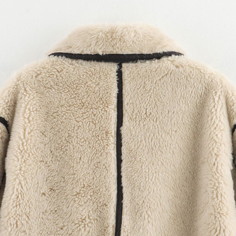 INS Fashion Bēšs Krāsa Apkakle ar Garām piedurknēm Sieviešu ar vienu krūtiņu Silts Brīvs Flīss Garš Mētelis ZATAF 2024 Ziemas Jaunums