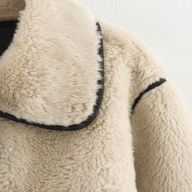 INS Fashion Bēšs Krāsa Apkakle ar Garām piedurknēm Sieviešu ar vienu krūtiņu Silts Brīvs Flīss Garš Mētelis ZATAF 2024 Ziemas Jaunums