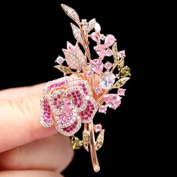 Lady Wedding Pink Branch Flower Brooch Fashion Κρυστάλλινη καρφίτσα καρφίτσα Αξεσουάρ ρούχων Κοσμήματα