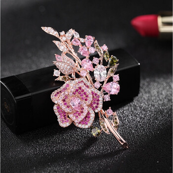 Lady Wedding Pink Branch Flower Brooch Fashion Κρυστάλλινη καρφίτσα καρφίτσα Αξεσουάρ ρούχων Κοσμήματα