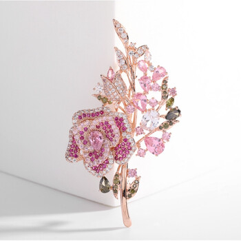 Lady Wedding Pink Branch Flower Brooch Fashion Κρυστάλλινη καρφίτσα καρφίτσα Αξεσουάρ ρούχων Κοσμήματα