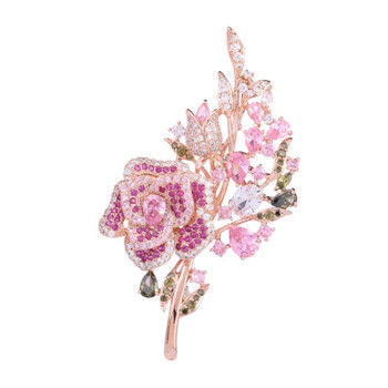 Lady Wedding Pink Branch Flower Brooch Fashion Κρυστάλλινη καρφίτσα καρφίτσα Αξεσουάρ ρούχων Κοσμήματα