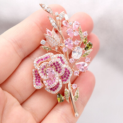 Doamnă Nuntă Pink Branch Flower Brooch Fashion Crystal Brooch Pin Accesorii pentru îmbrăcăminte Bijuterii