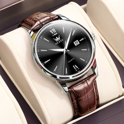 OLEVS Luksusa vīriešu pulksteņi Augstas kvalitātes modes ādas pulkstenis vīriešiem Ūdensizturīgs oriģināls klasisks kvarca rokas pulkstenis Reloj Hombre