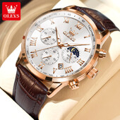 OLEVS Luksusa kvarca pulkstenis vīriešiem Biznesa ūdensizturīgs sporta vīriešu pulksteņi Ādas siksniņa Moon Phase rokas pulkstenis Relogios Masculino