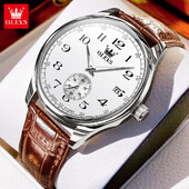 OLEVS vīriešu pulksteņi, vienkārši, moderni, lieli arābu cipari, oriģināls kvarca pulkstenis vīrietim, ūdensizturīgs, gaišs ādas siksniņa