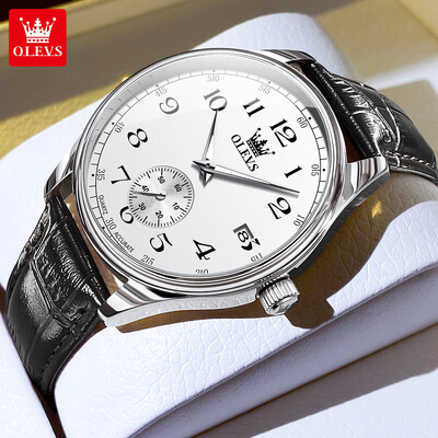 OLEVS vīriešu pulksteņi, vienkārši, moderni, lieli arābu cipari, oriģināls kvarca pulkstenis vīrietim, ūdensizturīgs, gaišs ādas siksniņa
