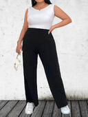 Modes sieviešu lielizmēra 1XL-5XL ikdienišķas viengabalainas bikses ar platām kājām Sieviešu bikses ar augstu vidukli Sieviešu lielizmēra apģērbs