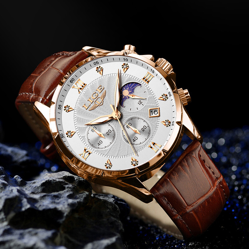 LIGE vīriešu pulksteņi ikdienas biznesa pulkstenis vīriešu luksusa ūdensnecaurlaidīgs datuma gaismas hronogrāfs rokas pulkstenis kvarca pulkstenis ādas pulkstenis