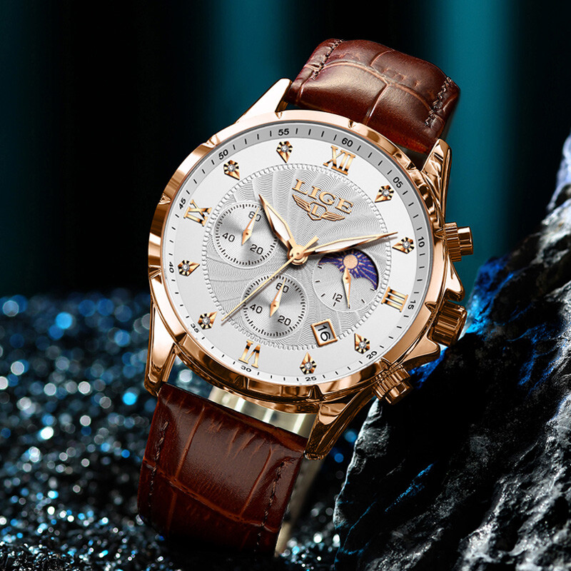 LIGE vīriešu pulksteņi ikdienas biznesa pulkstenis vīriešu luksusa ūdensnecaurlaidīgs datuma gaismas hronogrāfs rokas pulkstenis kvarca pulkstenis ādas pulkstenis