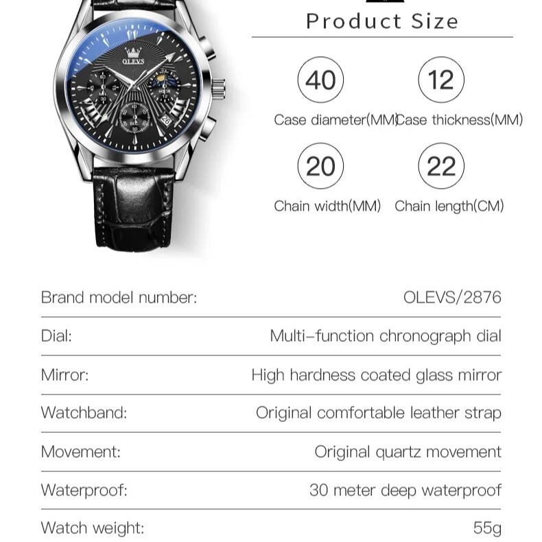OLEVS 2876 Moon Phase vīriešu pulksteņi kalendārs sporta ādas siksniņa ūdensizturīgs nerūsējošā tērauda rokas pulkstenis vīriešiem 2023 Trend
