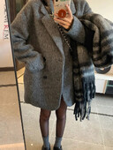 LANMREM Vintage ziemas pelēks mētelis sievietēm ar robainu apkakli, divrindu vaļīgas jakas korejiešu stila 2023. gada jauns apģērbs 2AA3588