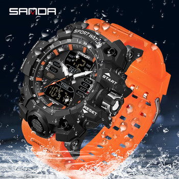 Ανδρικό ηλεκτρονικό ρολόι SANDA Luxury G Style Outdoor Sports LED Αναλογικό Ψηφιακό Χρονογράφο Military Dual Display 50M Αδιάβροχο