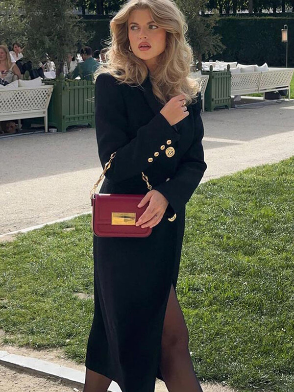 Elegants, vienrindas garais mētelis sievietēm, ikdienišķa sieviešu jaka ar nolaižamu apkakli ar pilnām piedurknēm, 2024. gada sieviešu šiks virsdrēbes