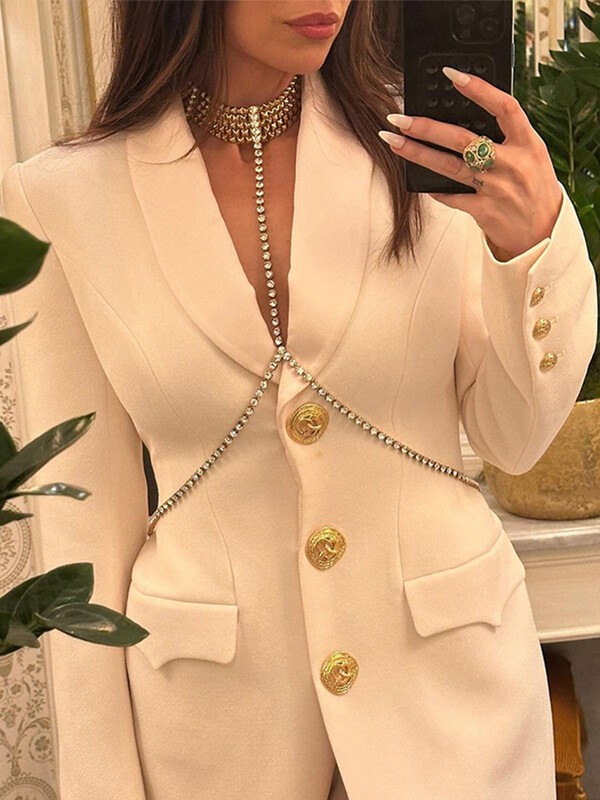 Elegants, vienrindas garais mētelis sievietēm, ikdienišķa sieviešu jaka ar nolaižamu apkakli ar pilnām piedurknēm, 2024. gada sieviešu šiks virsdrēbes