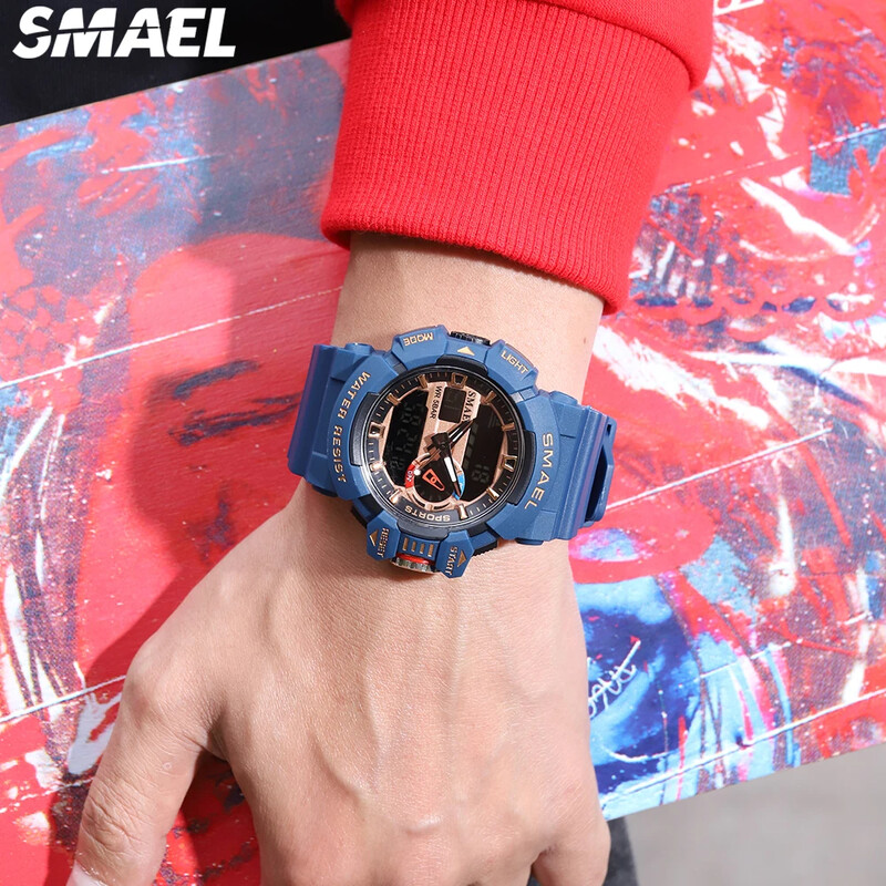 SMAEL daudzfunkcionāls elektroniskais pulkstenis, divu displeju trauksmes signāls 8043 brīvā laika vīriešu pulkstenis āra ūdensizturīgs