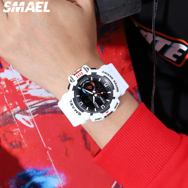 SMAEL daudzfunkcionāls elektroniskais pulkstenis, divu displeju trauksmes signāls 8043 brīvā laika vīriešu pulkstenis āra ūdensizturīgs