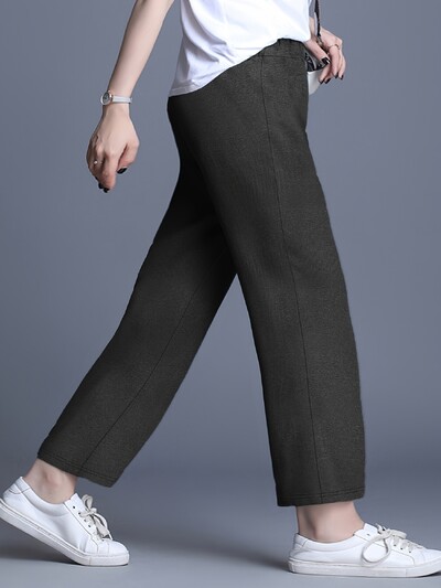 2024 Jaunas rudens un ziemas sieviešu plus izmēra bikses ar elastīgu audumu, vienkrāsains un retro britu stilā.