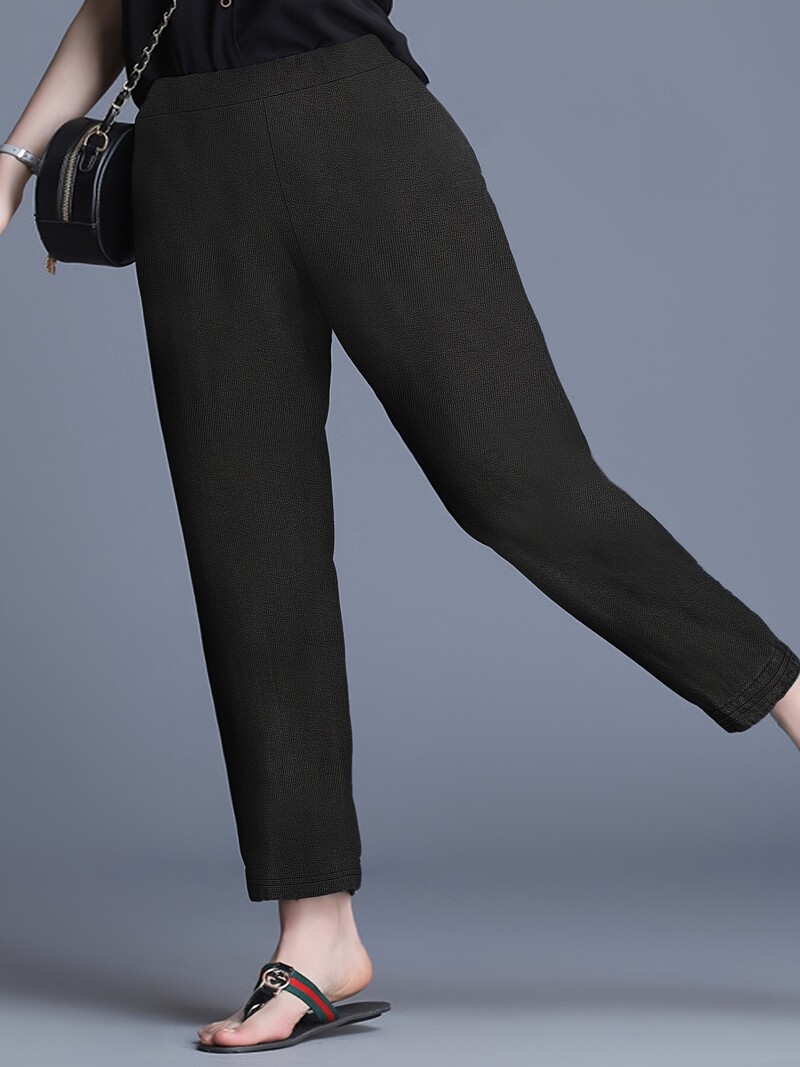 2024 Jaunas rudens un ziemas sieviešu plus izmēra bikses ar elastīgu audumu, vienkrāsains un retro britu stilā.