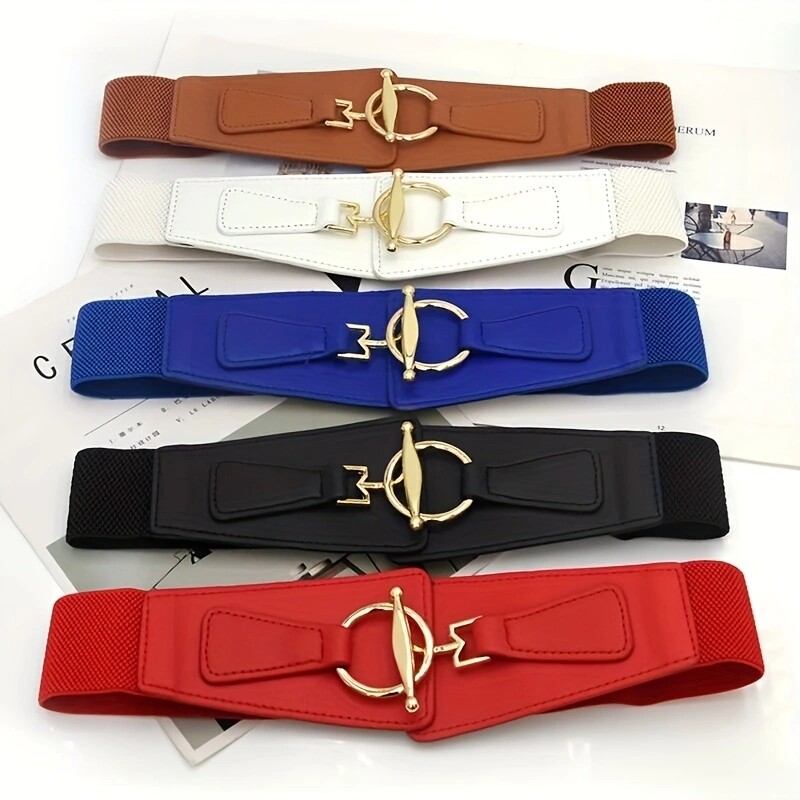 Modernas slēdzenes sprādzes platas jostas Klasiskas vienkrāsainas elastīgas PU jostasvietas Eleganta kleitas josta sievietēm