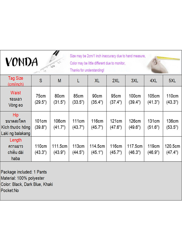 Velika veličina 5XL VONDA Ženske duge hlače širokih nogavica Ležerne jednobojne hlače visokog struka Dizajn s dvostrukim kopčanjem Jesen 2024. Donji dio