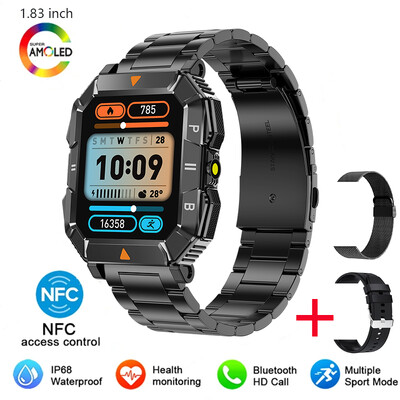 2024. gada jauns LED vīriešu viedpulkstenis fitnesa ūdensizturīgs militārais veselības monitors AI balss Bluetooth zvana vīriešu viedpulkstenis