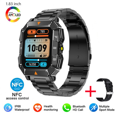 2024. gada jauns LED vīriešu viedpulkstenis fitnesa ūdensizturīgs militārais veselības monitors AI balss Bluetooth zvana vīriešu viedpulkstenis