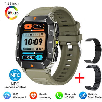 2024. gada jauns LED vīriešu viedpulkstenis fitnesa ūdensizturīgs militārais veselības monitors AI balss Bluetooth zvana vīriešu viedpulkstenis