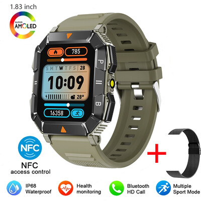 2024. gada jauns LED vīriešu viedpulkstenis fitnesa ūdensizturīgs militārais veselības monitors AI balss Bluetooth zvana vīriešu viedpulkstenis