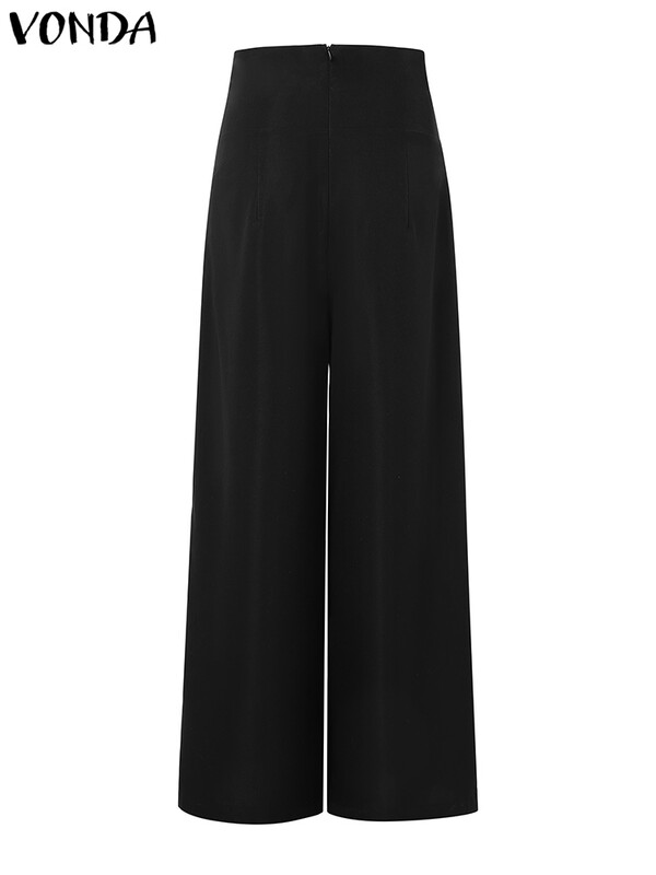 Liela izmēra 5XL VONDA 2024 Sieviešu garās bikses Ikdienišķas vienkrāsainas bikses ar platām kājām ar augstu vidukli ar dubultrindu dizainu rudens apakšas