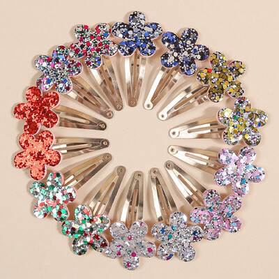 7/14gb Mīlīgi ziedu matu sprādzes Meiteņu skavām Spraudītes Glitter Ziedu matu sprādzes Matu sprādzes Bērnu Bērnu Sieviešu matu aksesuāri