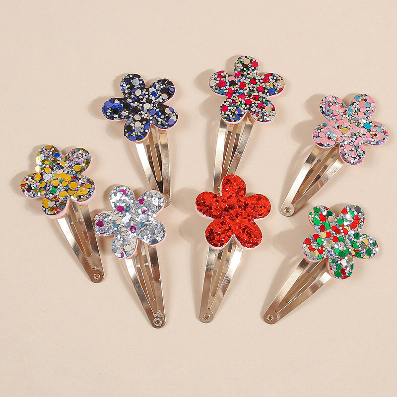 7/14gb Mīlīgi ziedu matu sprādzes Meiteņu skavām Spraudītes Glitter Ziedu matu sprādzes Matu sprādzes Bērnu Bērnu Sieviešu matu aksesuāri