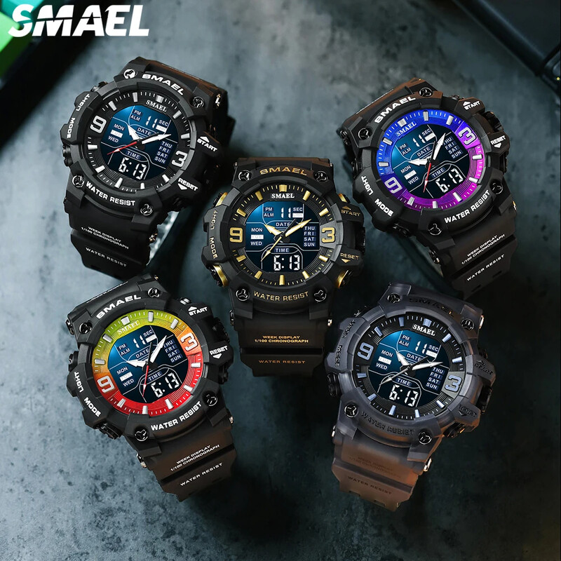 SMAEL sporta ūdensizturīgs elektroniskais pulkstenis studentu pulkstenis 8049 vīriešu pulkstenis, daudzfunkcionāls