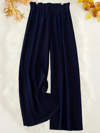 Sieviešu lielizmēra daudzpusīgas piepilsētas bikses, platas bikses ikdienišķas brīvas vienkrāsainas savilkšanas vidukļa bikses