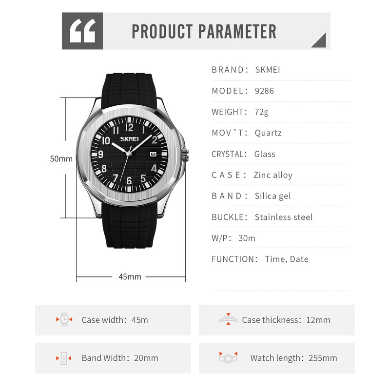 SKMEI 9286 Vīriešu sporta pulksteņi Ikdienas ūdensizturīgs randiņu displejs Pulkstenis Vīriešu kvarca kustība Rokas pulksteņi Vīriešu pulkstenis Relogio Masculino