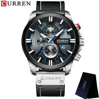 CURREN Man rokas pulkstenis hronogrāfs kalendārs sporta vīriešu pulkstenis militārās armijas augstākās klases luksusa zils īstas ādas vīriešu pulkstenis 8346