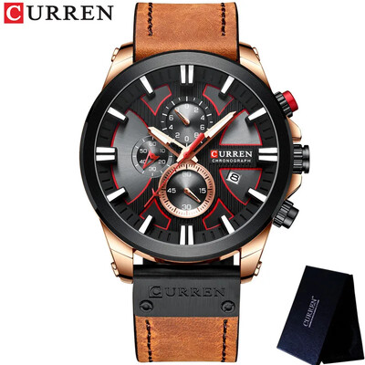 CURREN Man rokas pulkstenis hronogrāfs kalendārs sporta vīriešu pulkstenis militārās armijas augstākās klases luksusa zils īstas ādas vīriešu pulkstenis 8346