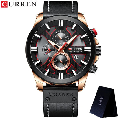 CURREN Man rokas pulkstenis hronogrāfs kalendārs sporta vīriešu pulkstenis militārās armijas augstākās klases luksusa zils īstas ādas vīriešu pulkstenis 8346