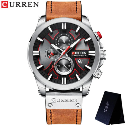 CURREN Man rokas pulkstenis hronogrāfs kalendārs sporta vīriešu pulkstenis militārās armijas augstākās klases luksusa zils īstas ādas vīriešu pulkstenis 8346