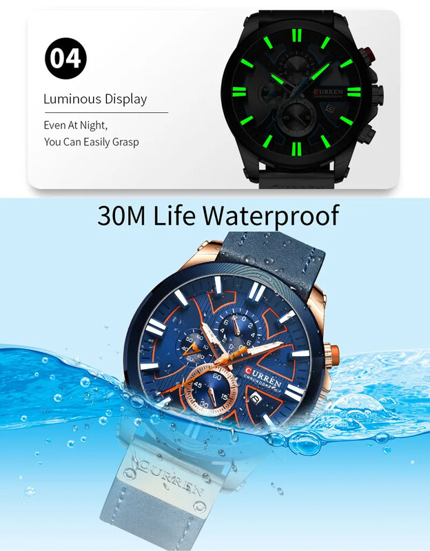CURREN Man rokas pulkstenis hronogrāfs kalendārs sporta vīriešu pulkstenis militārās armijas augstākās klases luksusa zils īstas ādas vīriešu pulkstenis 8346