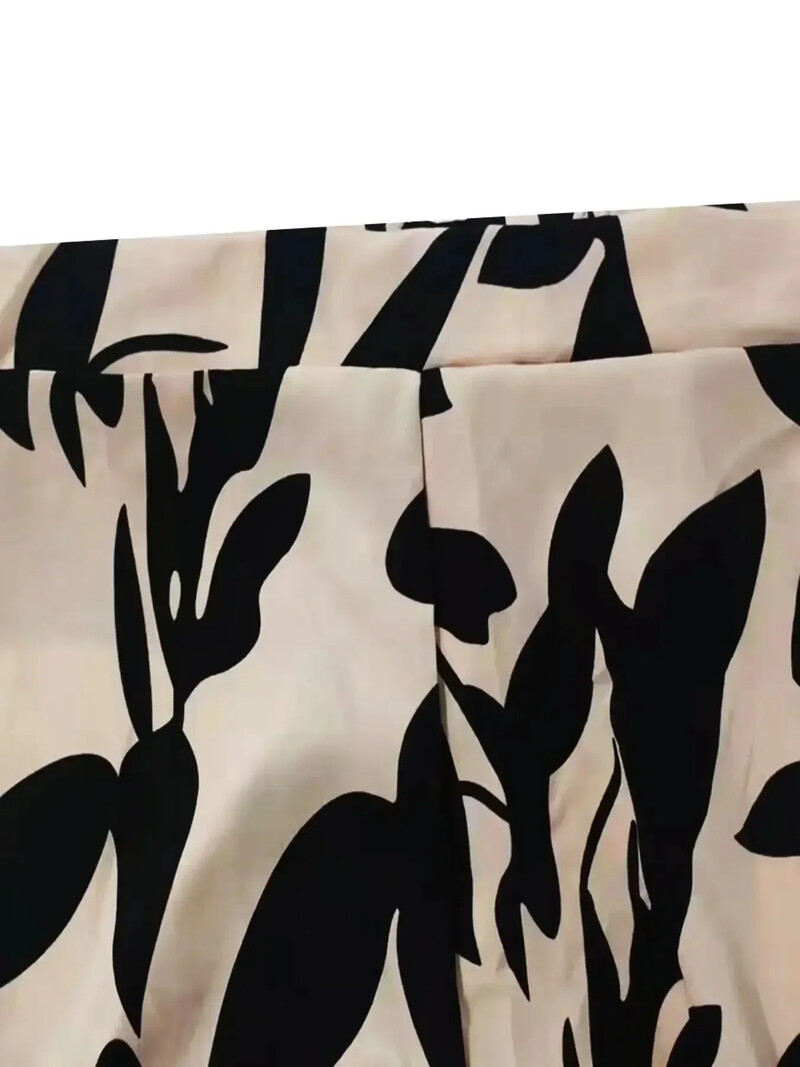 Liela izmēra sieviešu bikses ar ģeometrisku apdruku ar visa ķermeņa apdruku, novājēšanu ar augstu jostasvietu, modernas un elegantas platas bikses