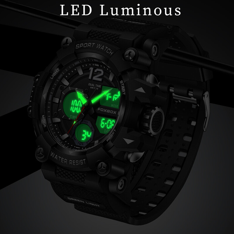 LIGE Modni sportski satovi Muški otporan na udarce 50M Vodootporan ručni sat LED alarm Višenamjenski sat Vojni muški sat