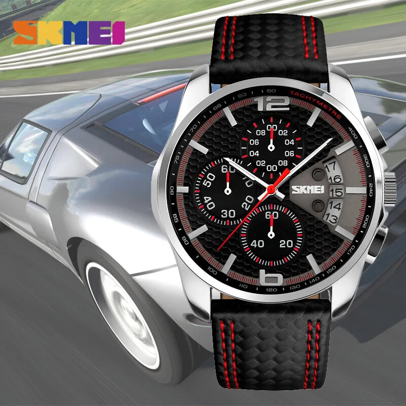 Skmei Top zīmola luksusa ādas siksniņa 5 bāru ūdensizturīgi kvarca rokas pulksteņi Relogio Masculino modes sporta vīriešu pulksteņi 9106